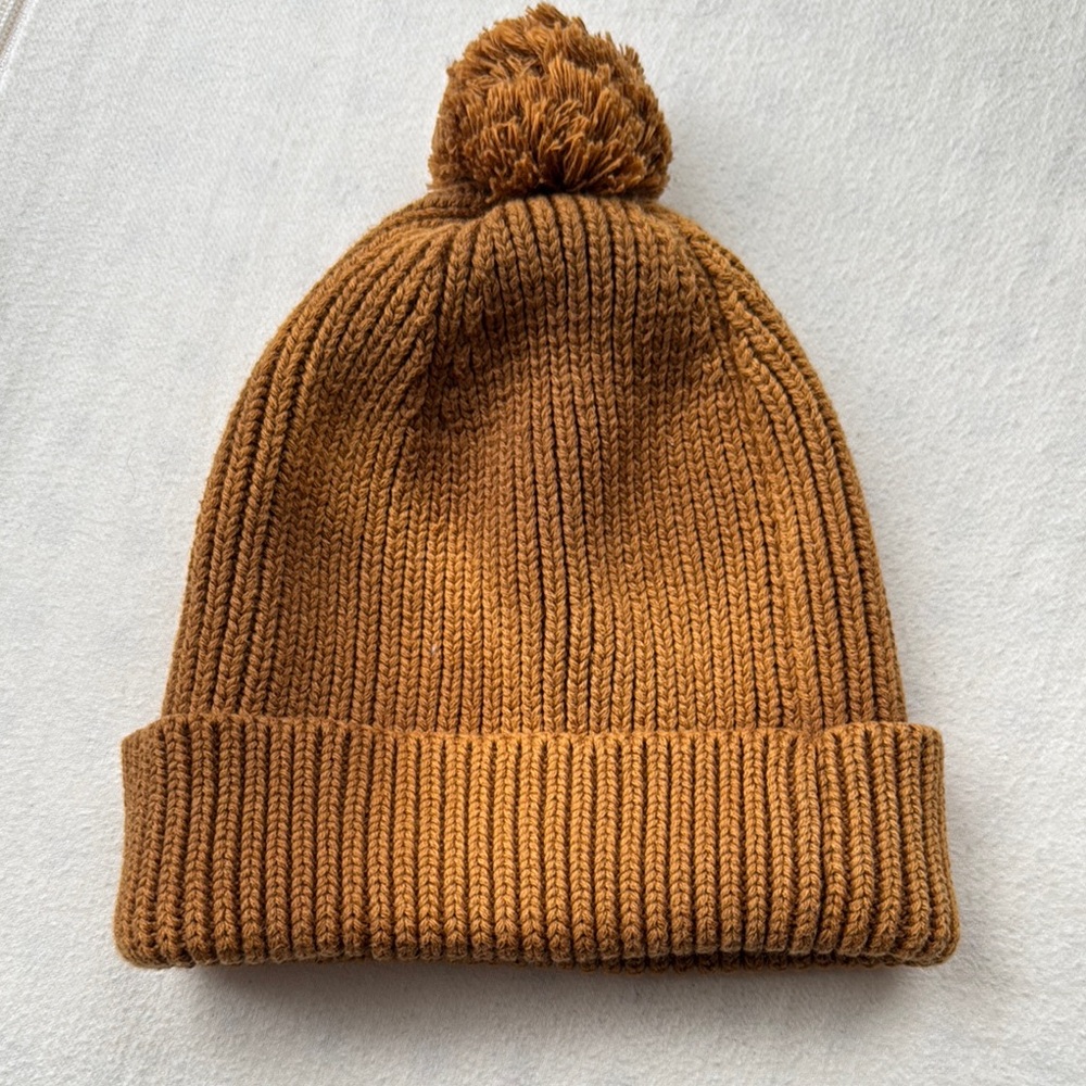 Cozy Knit Beanie with Pom Pom - Brown